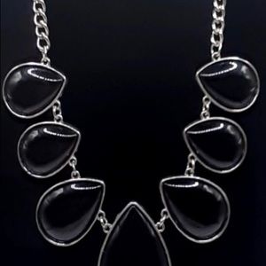 Silver & Black Onyx Tear Drop Necklace